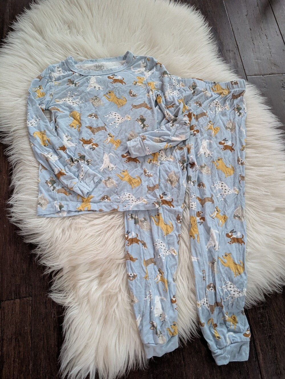 Milkberry Bamboo Doggy Light Blue Kids Pajama Set with Playful Dog Print 4T